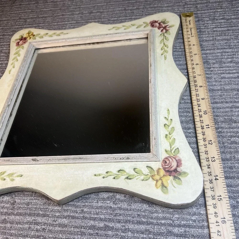Vintage Floral Wall Mirrors Cottagecore Farmhouse Pink Roses Shabby Chic Wood